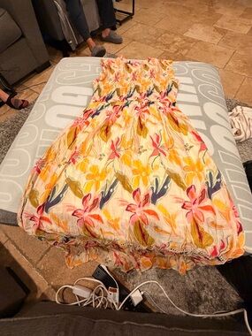 Women’s Floral Maxi Dress in Yellow and Pink